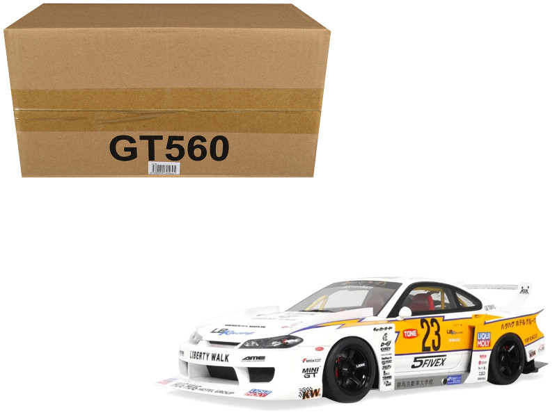 2021 Nissan Silvia S15 LB-Super Silhouette RHD Right Hand Drive #23 White with Yellow Stripes 1/18 Model Car GT Spirit GT560