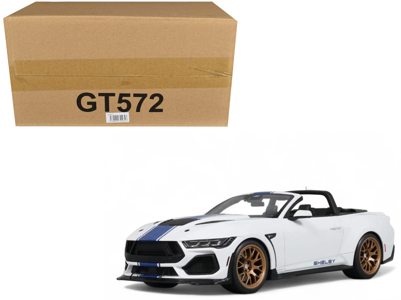 2025 Shelby Mustang Supersnake Convertible White with Blue Stripes 1/18 Model Car GT Spirit GT572