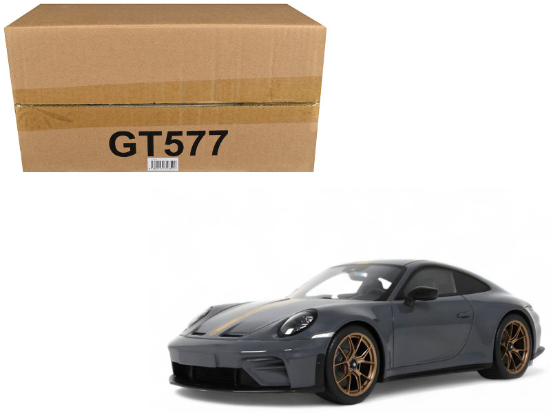 2025 Porsche 911 (992.2) GT3 Touring Gray with Gold Stripe 1/18 Model Car GT Spirit GT577
