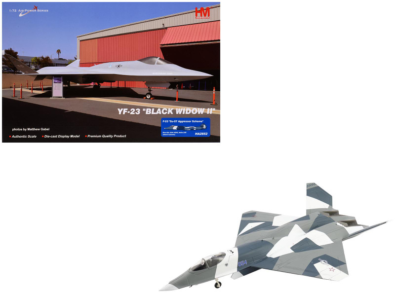 Northrop F-23 Black Widow II Stealth Fighter Aircraft Blue 054 Su-57 Aggressor What If Scheme 65th AGRS Nellis AFB United States Air Force Air Power Series 1/72 Diecast Model Hobby Master HA2852