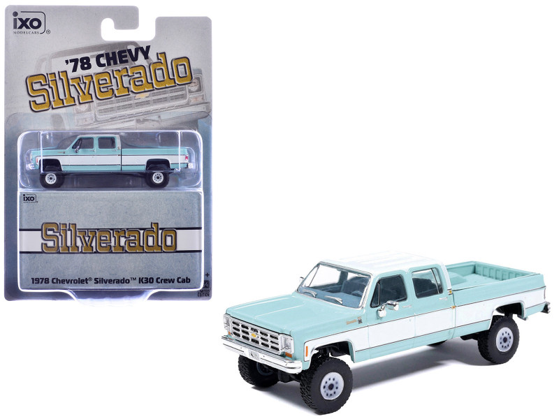 1978 Chevrolet Silverado K30 Crew Cab Pickup Truck Light Blue and White with Blue Interior 1/64 Diecast Model IXO Models IA64007