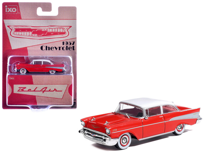 1957 Chevrolet Bel Air Red with White Top and Red Interior 1/64 Diecast Model IXO Models IA64008