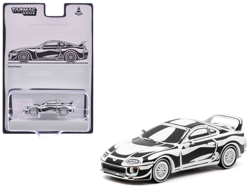 Toyota Supra Designed by Joshua Vides Black and White Hobby64 Series 1/64 Diecast Model Car Tarmac Works T64-011-JV