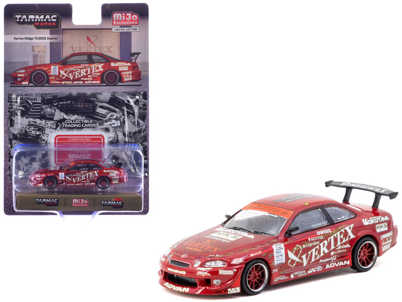 Toyota VERTEX Ridge TE3005 Soarer RHD Right Hand Drive Red Metallic with Graphics and Tarmac Cards Global64 Series 1/64 Diecast Model Car Tarmac Works T64G-080-TE3005