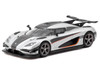 Koenigsegg One:1 Silver Metallic with Black Stripes Global64 Series 1/64 Diecast Model Car Tarmac Works T64G-TL054-SL