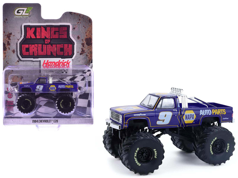 1984 Chevrolet C20 Monster Truck #9 NAPA Blue with Graphics Kings of Crunch - Hendrick Motorsports Tribute Special Edition 1/64 Diecast Model Car Greenlight 49180B