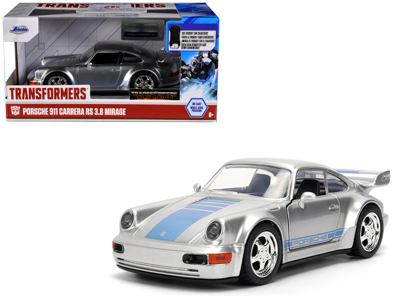 Porsche 911 Carrera RS 3.8 Mirage Silver Metallic with Blue Stripes Transformers: Rise of the Beasts 2023 Movie Hollywood Rides 1/32 Diecast Model Car by Jada 36210