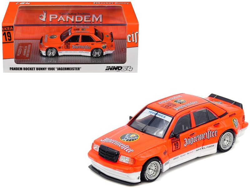 Pandem Rocket Bunny 190E #19 Jagermeister Orange and White 1/64 Diecast Model Car Inno Models IN64-190EP-JGMT