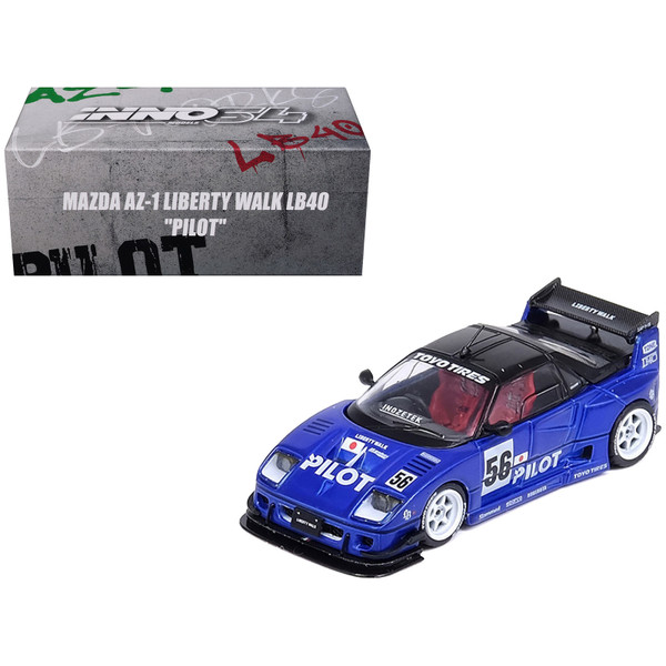 Mazda AZ-1 Liberty Walk LB40 RHD Right Hand Drive #56 Pilot Blue with Black Top 1/64 Diecast Model Car Inno Models IN64-LBWK-AZ1-01