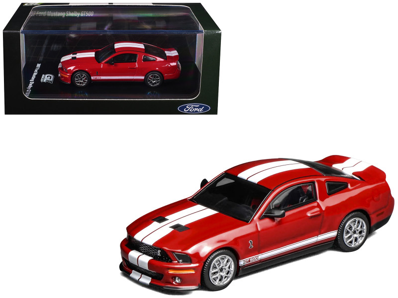 2007 Ford Mustang Shelby GT500 Torch Red with White Stripes 1/64 Diecast Model Car MotorHelix & Greenlight GL-1251005A