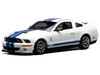2007 Ford Mustang Shelby GT500 Performance White with Blue Stripes 1/64 Diecast Model Car MotorHelix & Greenlight GL-1251005C