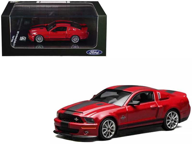 2007 Ford Mustang Shelby GT500 Super Snake Torch Red with Matt Black Stripes 1/64 Diecast Model Car MotorHelix & Greenlight GL-1251006B