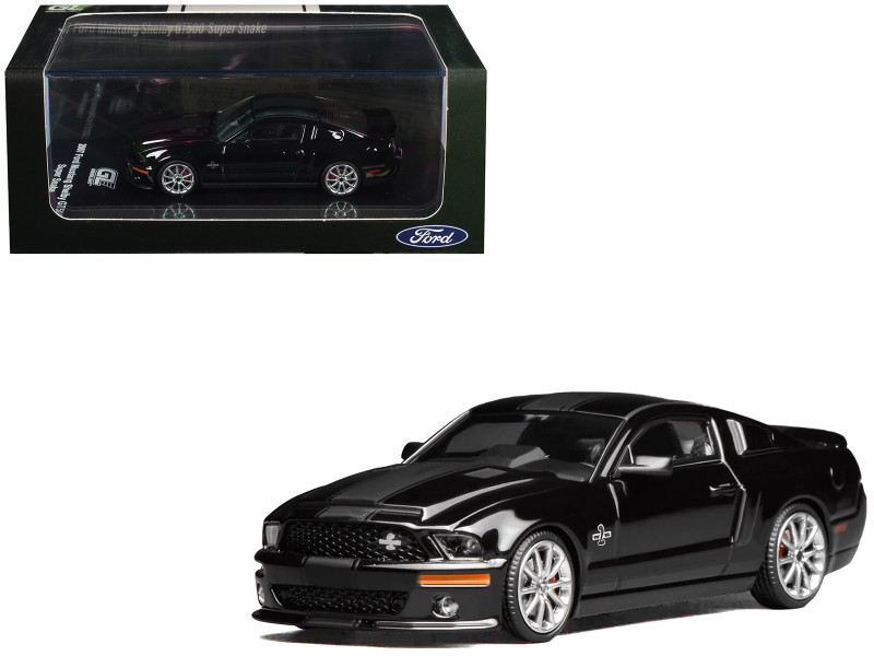 2007 Ford Mustang Shelby GT500 Super Snake Ebony Black with Matt Black Stripes 1/64 Diecast Model Car MotorHelix & Greenlight GL-1251006C