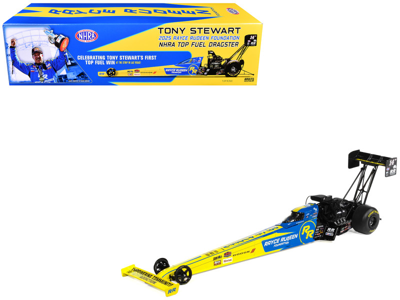 NHRA TFD Top Fuel Dragster #14TF Tony Stewart Rayce Rudeen Foundation Blue and Yellow 2025 1/24 Diecast Model Auto World AWN052