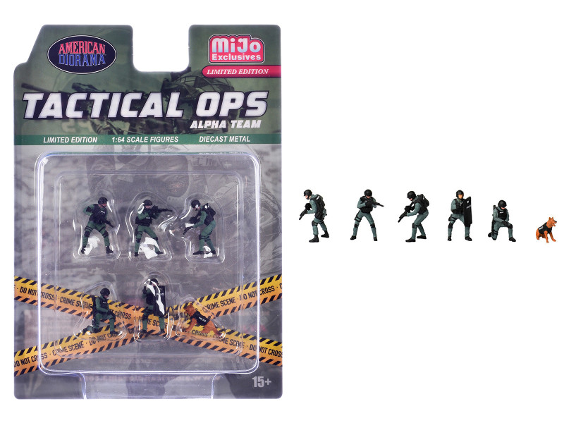 Tactical Ops Alpha Team 6 piece Diecast Figure Set 6 Figures Limited Edition for 1/64 Scale Models American Diorama AD-2440MJ