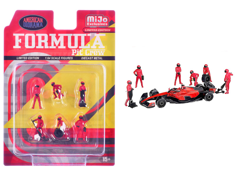Formula Pit Crew – Team Red 6 piece Diecast Figure Set 6 Figures