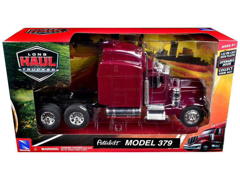 Peterbilt 379 Truck Tractor Burgundy Metallic Long Haul Trucker Series 1/32 Diecast Model New Ray 52803A