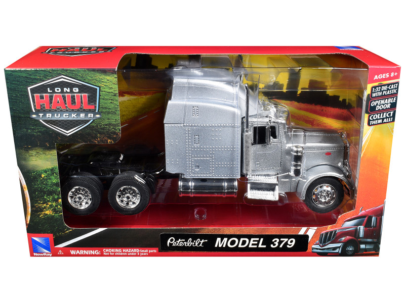 Peterbilt 379 Truck Tractor Silver Metallic Long Haul Trucker 1/32 Diecast Model New Ray 52803B
