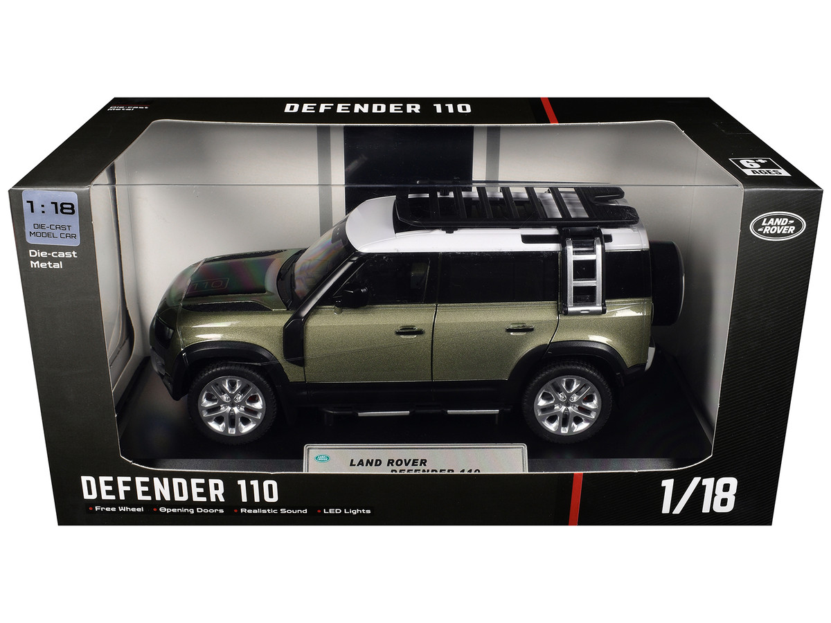 Land Rover Defender 110 Green Metallic with White Top and Roof