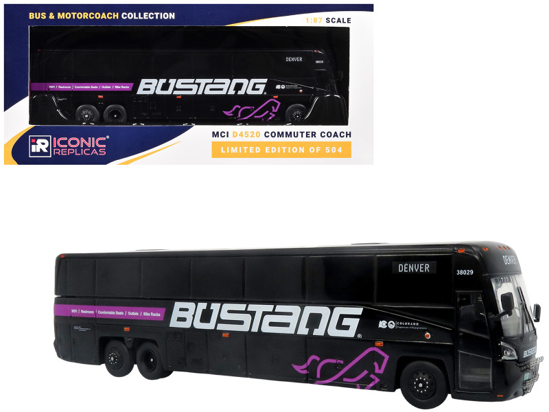 MCI D4520 Commuter Coach Bus Bustang - Colorado Department of Transportation Black The Bus & Motorcoach Collection Limited Edition to 504 pieces Worldwide 1/87 (HO) Scale Diecast Model Iconic Replicas 87-0650
