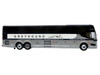 Prevost H3-45 Coach Bus Greyhound Scenicruiser Service White and Raw Metal The Bus & Motorcoach Collection Limited Edition to 504 pieces Worldwide 1/87 (HO) Scale Diecast Model Iconic Replicas 87-0659