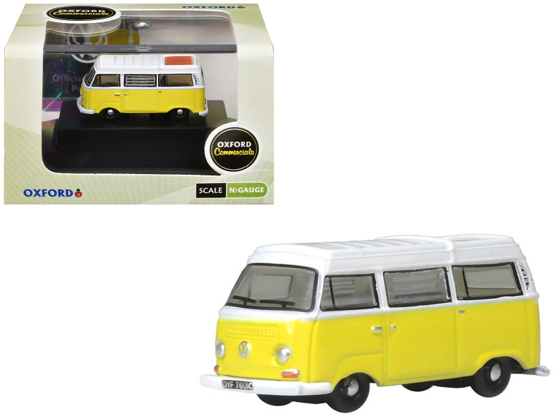 Volkswagen T2 Bay Window Camper Van Saturn Yellow and White 1/148 (N) Scale Diecast Model Car Oxford Diecast NVW016