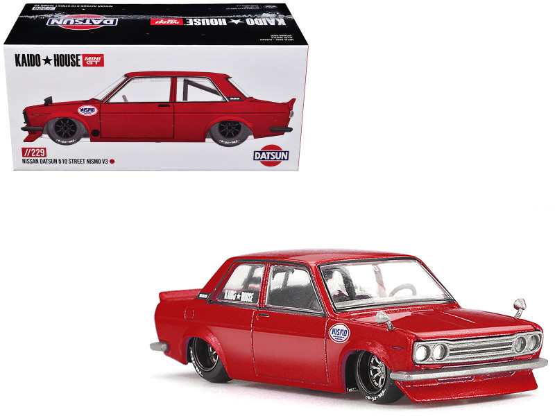 Datsun 510 Street Nismo V3 Red Metallic Designed by Jun Imai Kaido House Special 1/64 Diecast Model Car Mini GT KHMG229