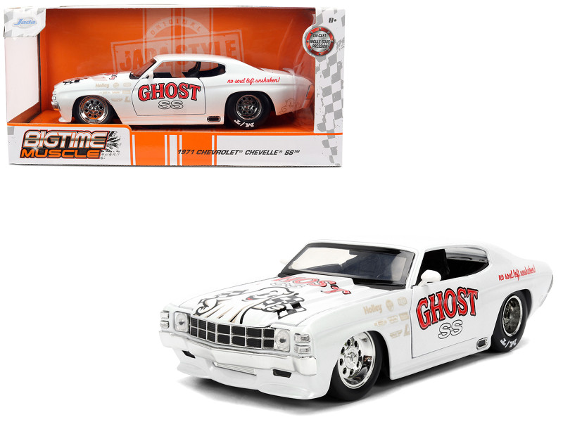 1971 Chevrolet Chevelle SS Ghost SS White with Graphics Bigtime Muscle Series 1/24 Diecast Model Car Jada 36636