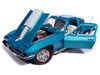 1967 Chevrolet Corvette Stingray Light Blue Metallic with White Hood Stripe American Muscle Series 1/18 Diecast Model Car Auto World AMM1376
