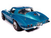 1967 Chevrolet Corvette Stingray Light Blue Metallic with White Hood Stripe American Muscle Series 1/18 Diecast Model Car Auto World AMM1376