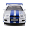 Brian's Nissan Skyline GT-R R34 RHD Right Hand Drive Silver Metallic with Blue Stripes 2 Fast 2 Furious 2003 Movie Fast & Furious 25th Anniversary Series 1/32 Diecast Car Model Jada 97184-25TH