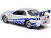 Brian's Nissan Skyline GT-R R34 RHD Right Hand Drive Silver Metallic with Blue Stripes 2 Fast 2 Furious 2003 Movie Fast & Furious 25th Anniversary Series 1/32 Diecast Car Model Jada 97184-25TH