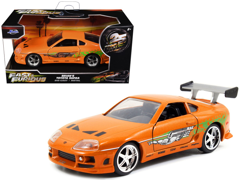Brian's Toyota Supra Orange with Graphics The Fast and the Furious 2001 Movie Fast & Furious 25th Anniversary Series 1/32 Diecast Car Model Jada 97345-25TH