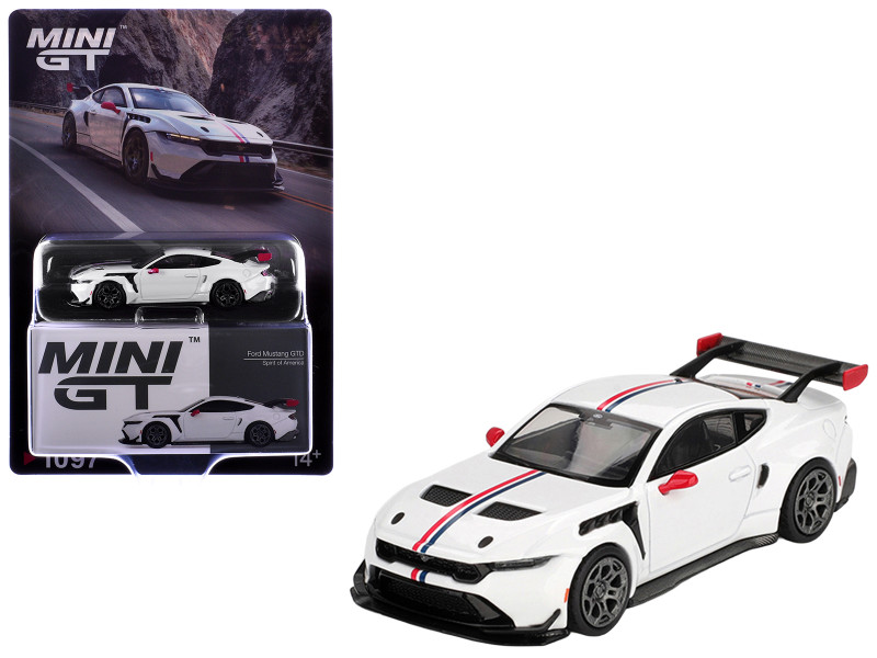 Ford Mustang GTD Spirit of America White with Red and Blue Stripes Limited Edition 1/64 Diecast Model Car Mini GT MGT01097