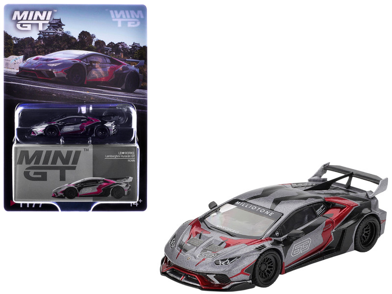 Lamborghini Huracan GT LB-WORKS RONIN Gray Metallic with Black and Red Graphics 1/64 Diecast Model Car Mini GT MGT01177