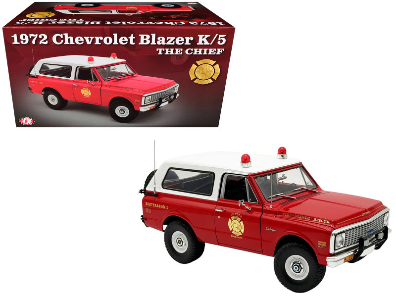 1972 Chevrolet Blazer K/5 The Chief - Winder Fire Department Georgia Battalion 1 Red with White Top Limited Edition to 246 pieces Worldwide 1/18 Diecast Model Car ACME A1807717