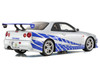 Nissan Skyline GT-R R34 RHD Right Hand Drive Silver Metallic with Blue Graphics 2 Fast 2 Furious 2003 Movie 1/12 Model Car Kyosho KSR12007A