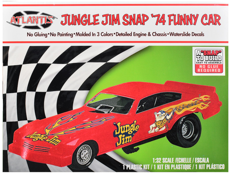 Model Kit 1974 Funny Car "Jungle Jim" Snap-to-Build 1/32 Scale Model Atlantis ALM-1119