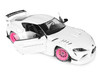 2025 Toyota GR Supra Liberty Walk Body Kit White Metallic with Pink Wheels 1/18 Diecast Model Car Solido S1815502