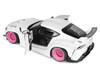 2025 Toyota GR Supra Liberty Walk Body Kit White Metallic with Pink Wheels 1/18 Diecast Model Car Solido S1815502