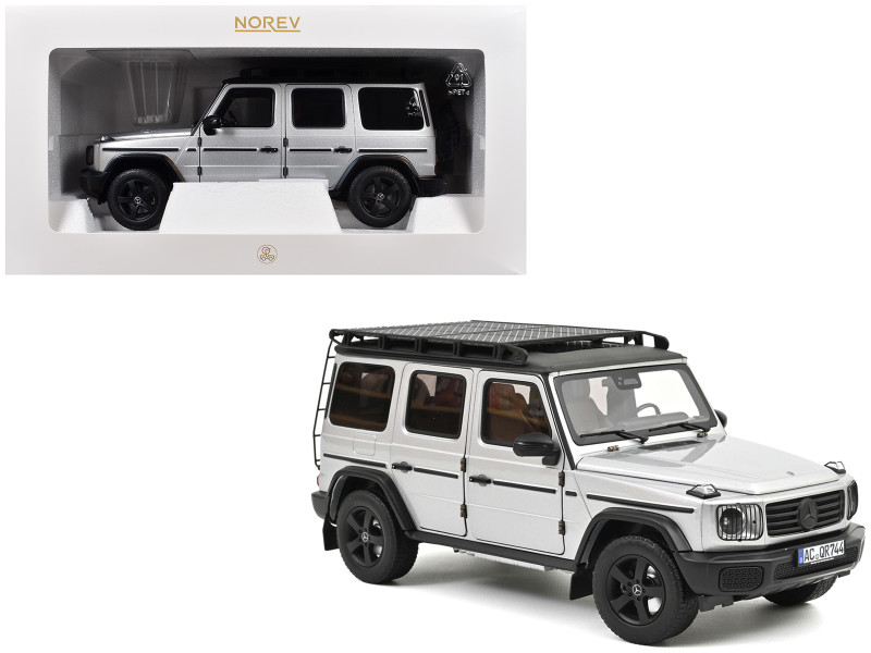 2024 Mercedes-Benz G-Class Professional Iridium Silver Metallic with Black Top and Roof Rack 1/18 Diecast Model Car Norev 183030