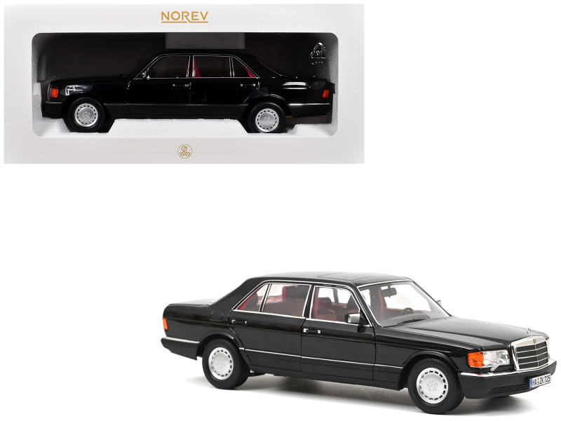 1991 Mercedes-Benz 560 SEL Type W126 Black with Red Interior 1/18 Diecast Model Car Norev 183788