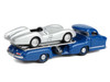 Mercedes-Benz Renntransporter Flatbed Truck Blue and 1954 Mercedes-Benz W196 #1 Silver Metallic 1/64 Diecast Model Car Norev 311000