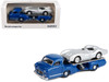 Mercedes-Benz Renntransporter Flatbed Truck Blue and 1954 Mercedes-Benz W196 #1 Silver Metallic 1/64 Diecast Model Car Norev 311000