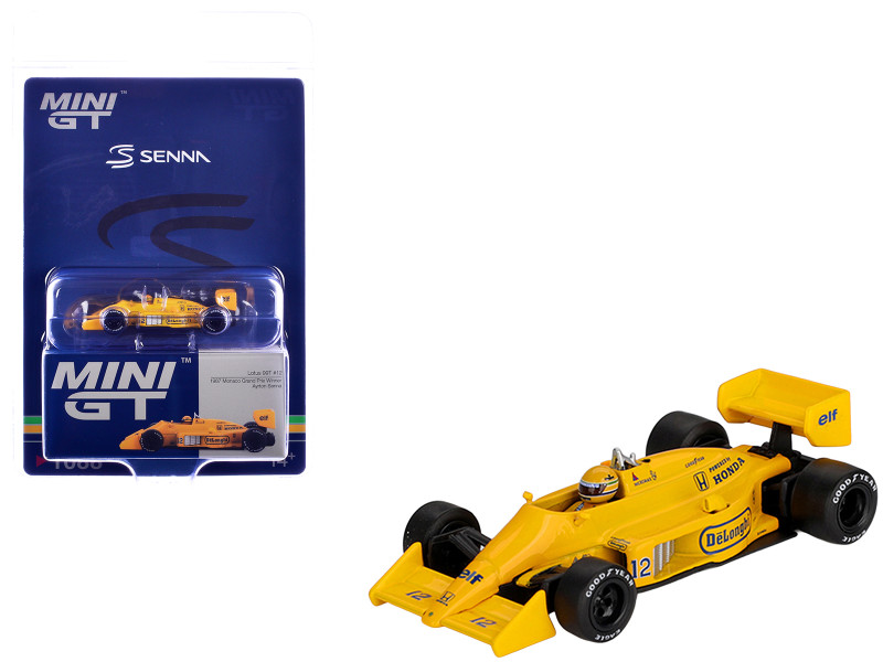 Lotus 99T #12 Ayrton Senna Winner Formula One F1 Monaco GP 1987 with Driver Figure Limited Edition 1/64 Die Cast Model Car Mini GT MGT01088