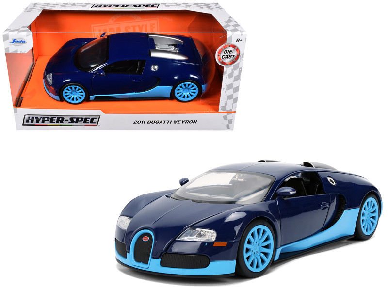 2011 Bugatti Veyron Dark Blue with Light Blue Accents Hyper-Spec Series 1/24 Diecast Model Car Jada 37643