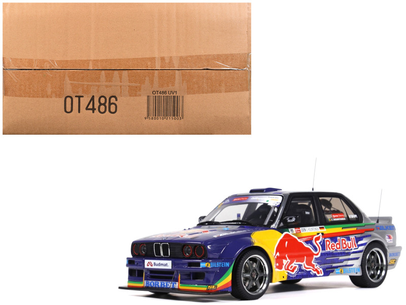 2023 BMW E30 V8 Drift Red Bull Driftbrothers Blue and Silver with Graphics Limited Edition to 3000 pieces Worldwide 1/18 Model Car Otto Mobile OT486