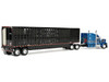 Peterbilt 589 with 72 Mid-Roof Sleeper and Wilson Silverstar Livestock Trailer Bright Blue with Black Stripes and Trailer 1/64 Diecast Model DCP/First Gear 60-2172