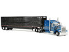 Peterbilt 589 with 72 Mid-Roof Sleeper and Wilson Silverstar Livestock Trailer Bright Blue with Black Stripes and Trailer 1/64 Diecast Model DCP/First Gear 60-2172
