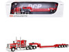 Peterbilt 379 with 63 Flat Top Sleeper and Fontaine Magnitude Lowboy Trailer with Fliptail Anty Trucking & Rigging Red with Black Stripes 1/64 Diecast Model DCP/First Gear 60-2355